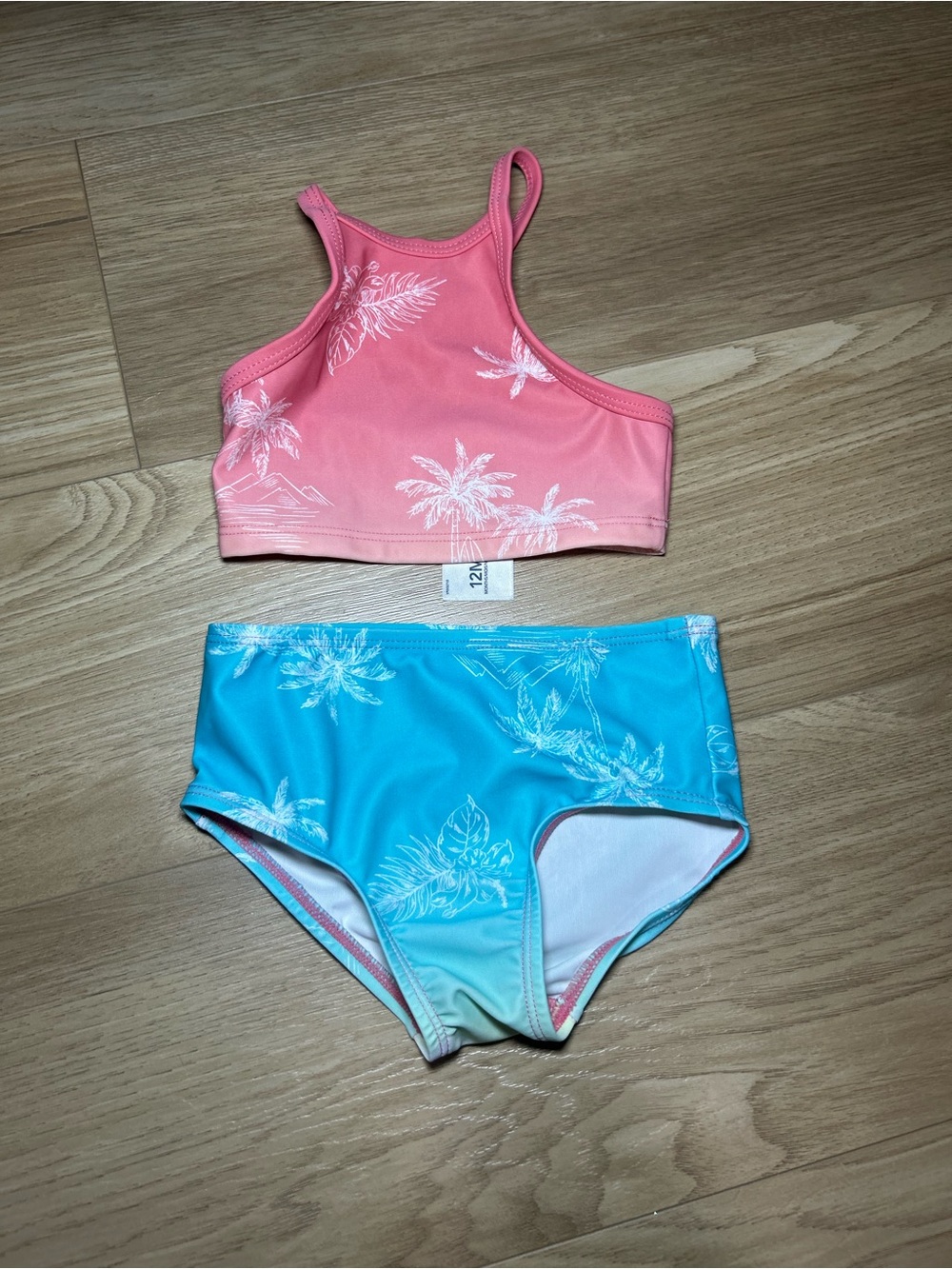 OshKosh B'gosh Pink Top and Blue Ombre Palm Two-Piece Swim Set
